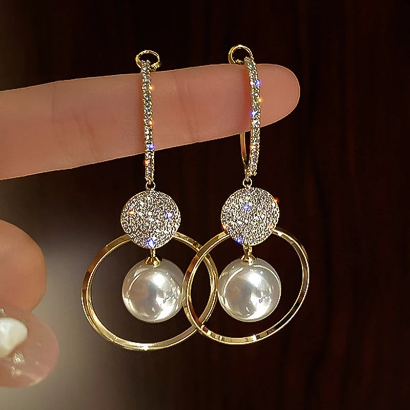 Black Round Rhinestone Drop Earrings for Women