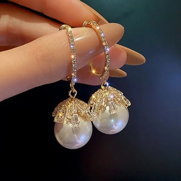 Black Round Rhinestone Drop Earrings for Women