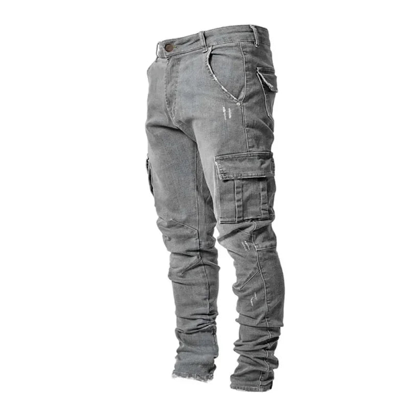 Men's Clothing Solid Color Stretch Multi-Bag Skinny Pants