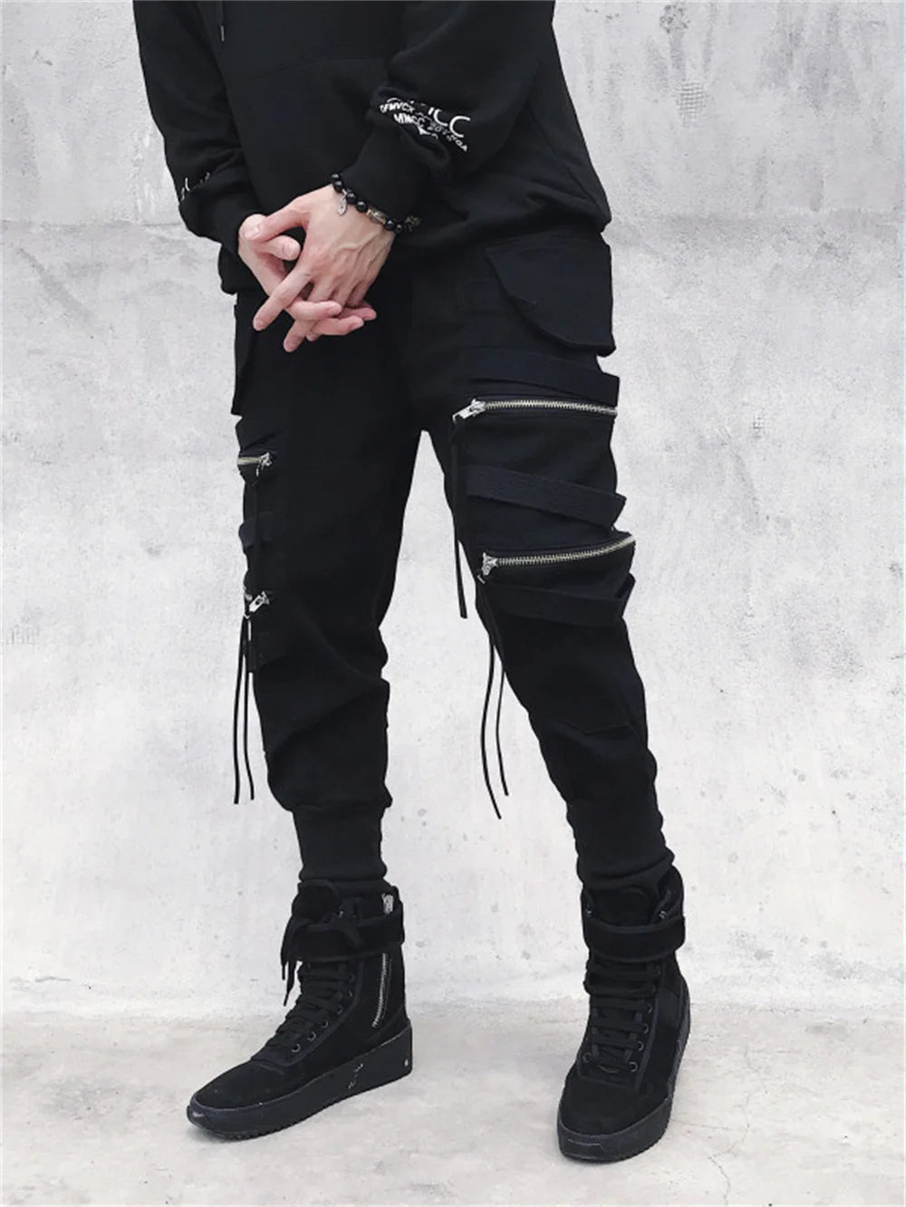 Harajuku Emo Black Cargo Pants Punk Pants Grunge Joggers Men Jeans