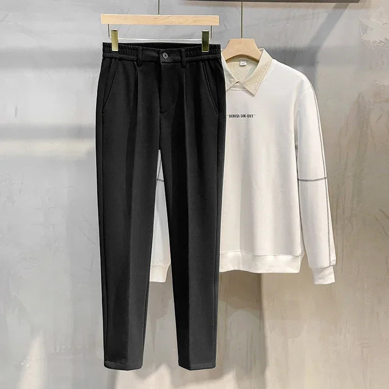 Men's Thick Suit Pants Fashion Casual Slim Business Wool Trousers
