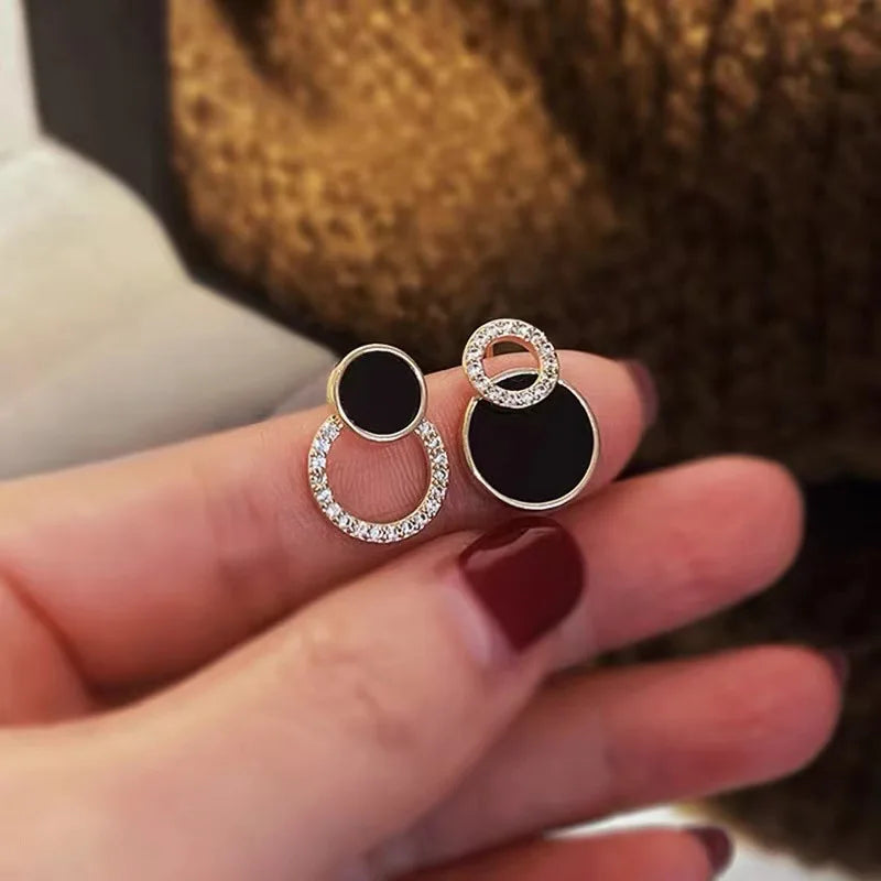 Black Round Rhinestone Drop Earrings for Women