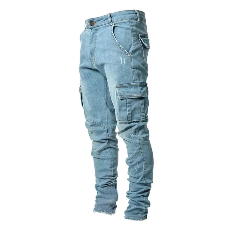 Men's Clothing Solid Color Stretch Multi-Bag Skinny Pants