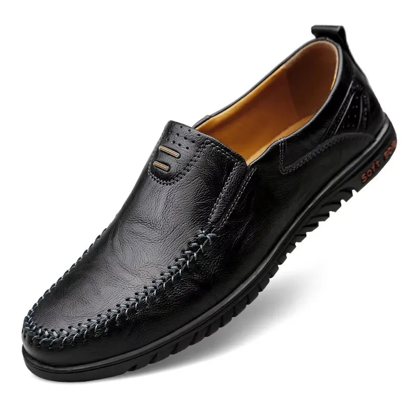 CLOHOO Men's Loafers Genuine Leather Flat Breathable Casual Shoes Handmade Slip on Driving Shoes Fashion Business Shoes
