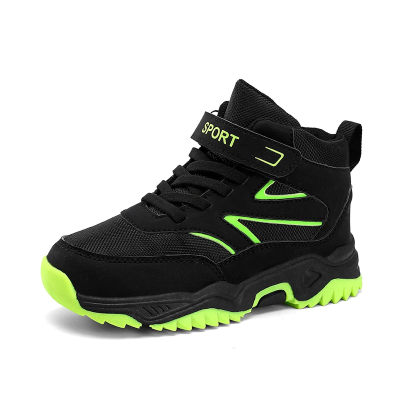 Children Casual Luminous Shoes For Boys Breathable Sneaker Winter Warm Plush Kids Hook&Loop Non-slipl Hiking Sports Shoes
