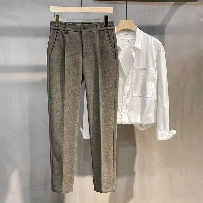 Men's Thick Suit Pants Fashion Casual Slim Business Wool Trousers