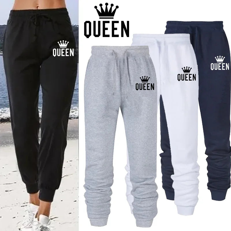 Queen Letter Printed Women Men Sweatpants Long Pants