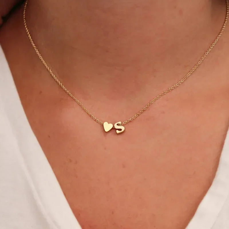 Tiny Heart Dainty Initial Necklace For Women