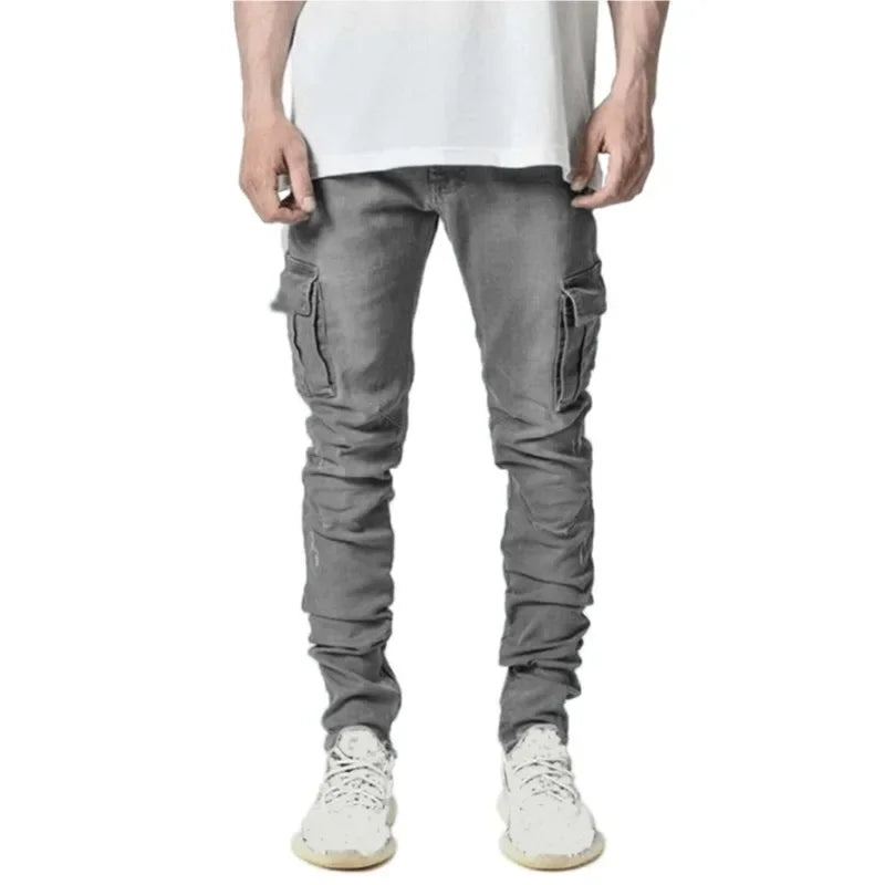 Men's Clothing Solid Color Stretch Multi-Bag Skinny Pants