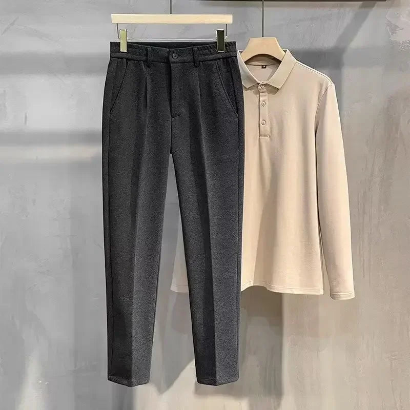 Men's Thick Suit Pants Fashion Casual Slim Business Wool Trousers