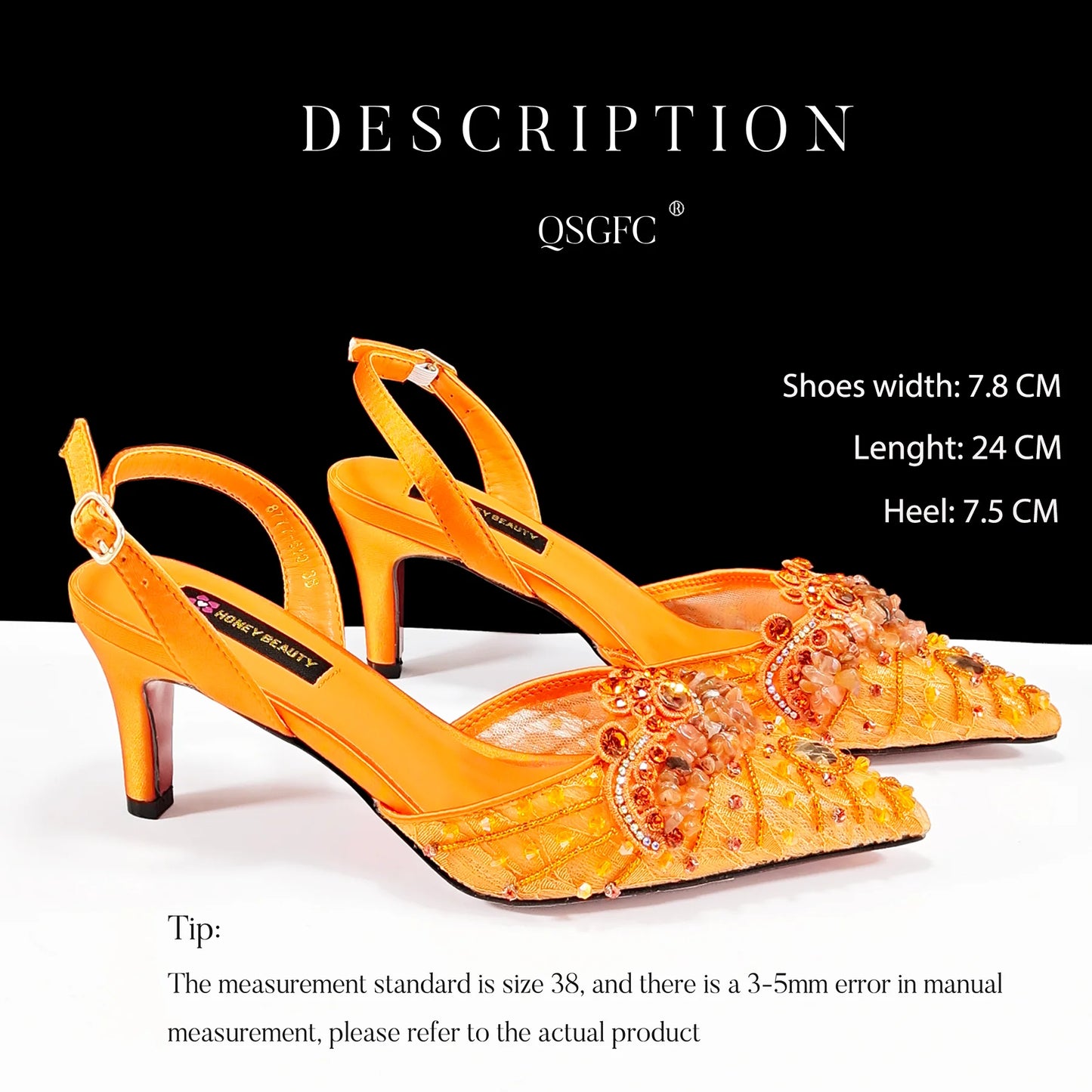 Elegant Women Heels Shoes And Bag Set Rhinestone with Coral Shoes