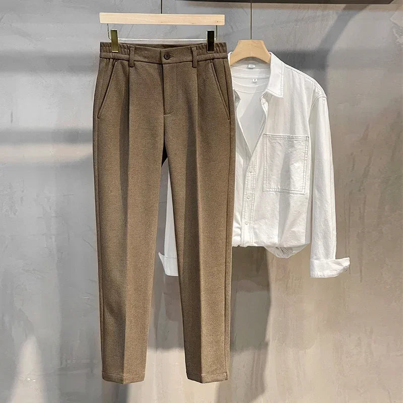 Men's Thick Suit Pants Fashion Casual Slim Business Wool Trousers