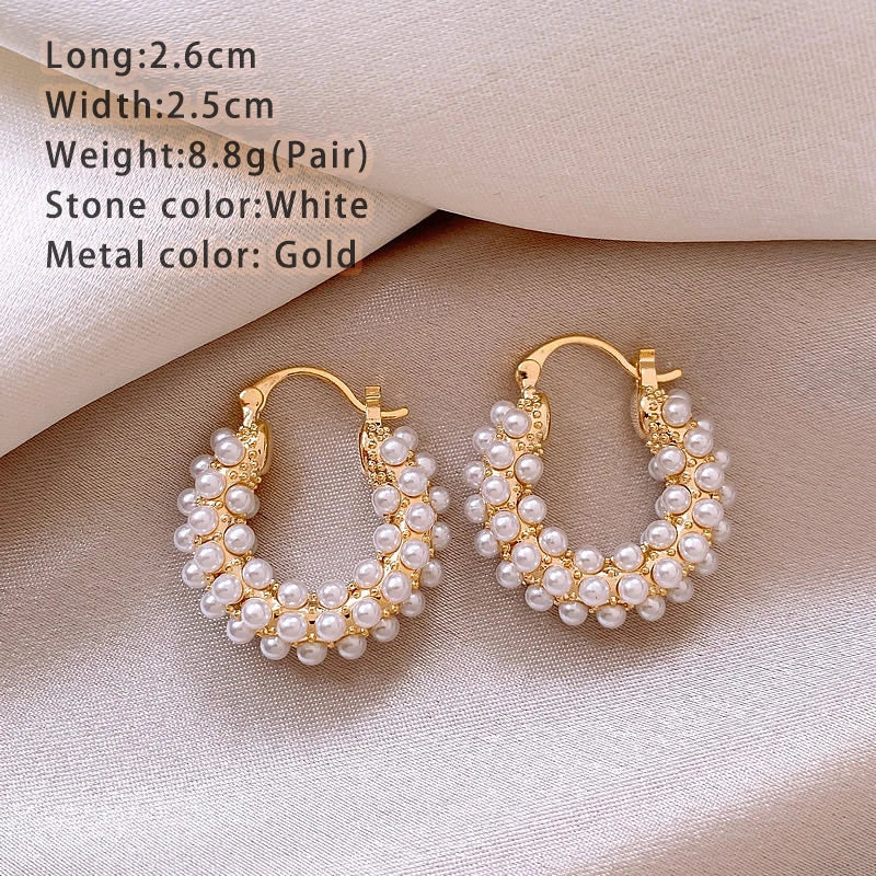 Women's Jewelry Design With Gold Color U-shaped Pearl Earrings