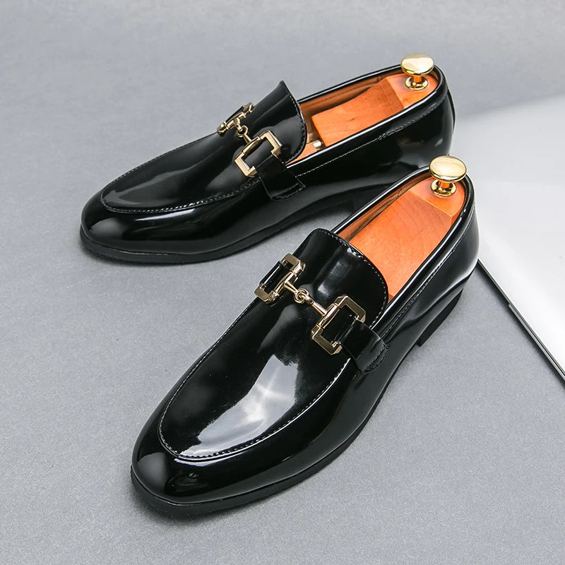 New Black Loafers for Men Pu Leather Slip-On Round Toe Solid Spring Autumn Handmade Men's Shoes for Business Size 38-46