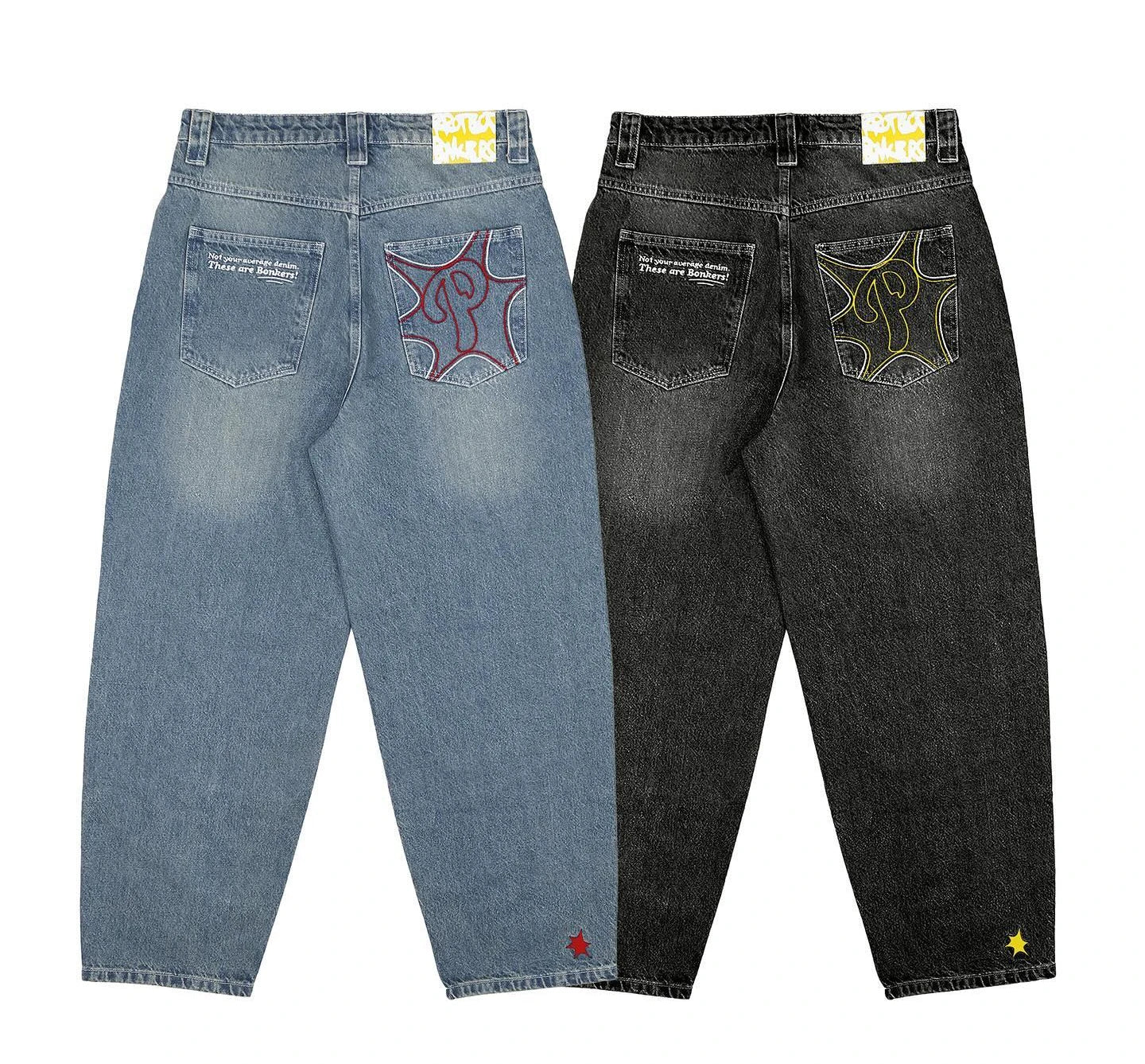 Retro casual men clothing black baggy jeans y2k hip hop streetwear