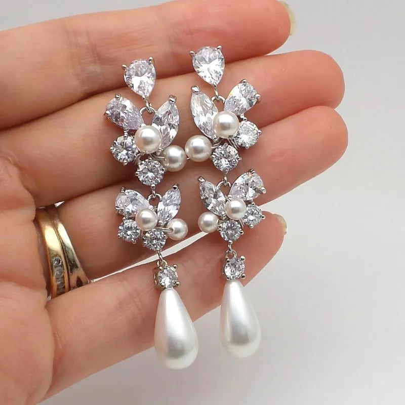 Aesthetic Bridal Imitation Pearl Dangle Earrings