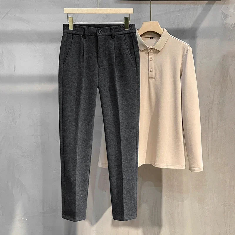 Men's Thick Suit Pants Fashion Casual Slim Business Wool Trousers