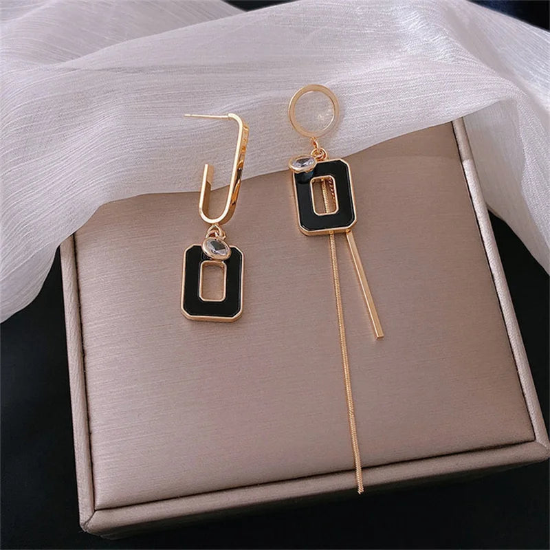 Black Round Rhinestone Drop Earrings for Women