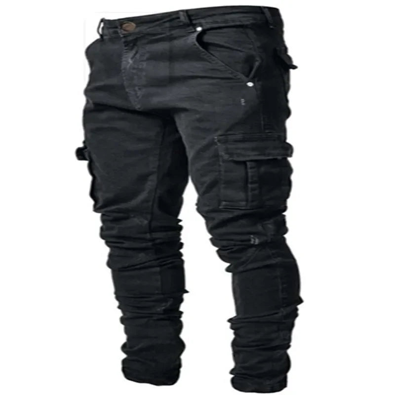 Men's Clothing Solid Color Stretch Multi-Bag Skinny Pants