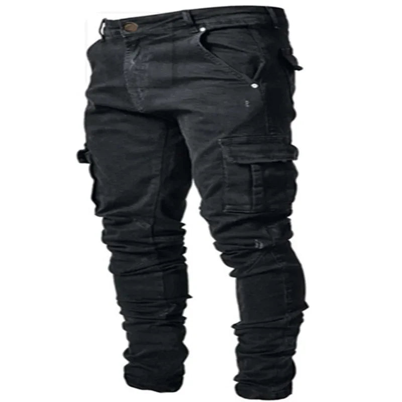 Men's Clothing Solid Color Stretch Multi-Bag Skinny Pants