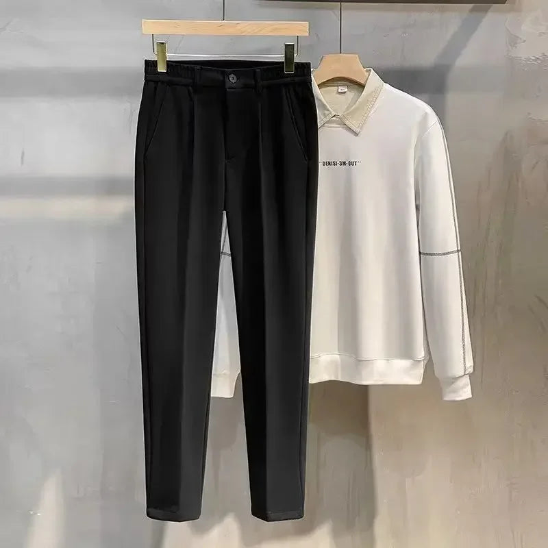 Men's Thick Suit Pants Fashion Casual Slim Business Wool Trousers