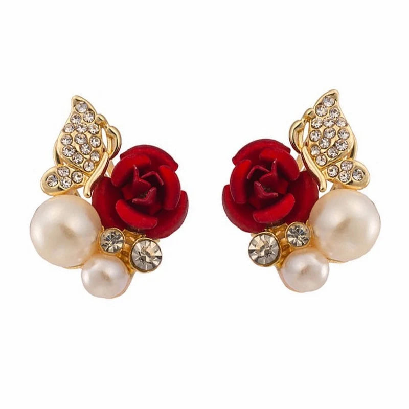 Classic Wine Red Flowers Tassel Earrings For Women