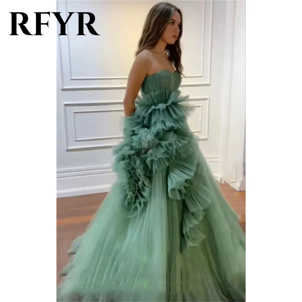 RFYR A Line Prom Gown O Neck Floral Embroidery Fabric Birthday Party Puff Sleeves Formal Occasion Dress Evening Dress Customized