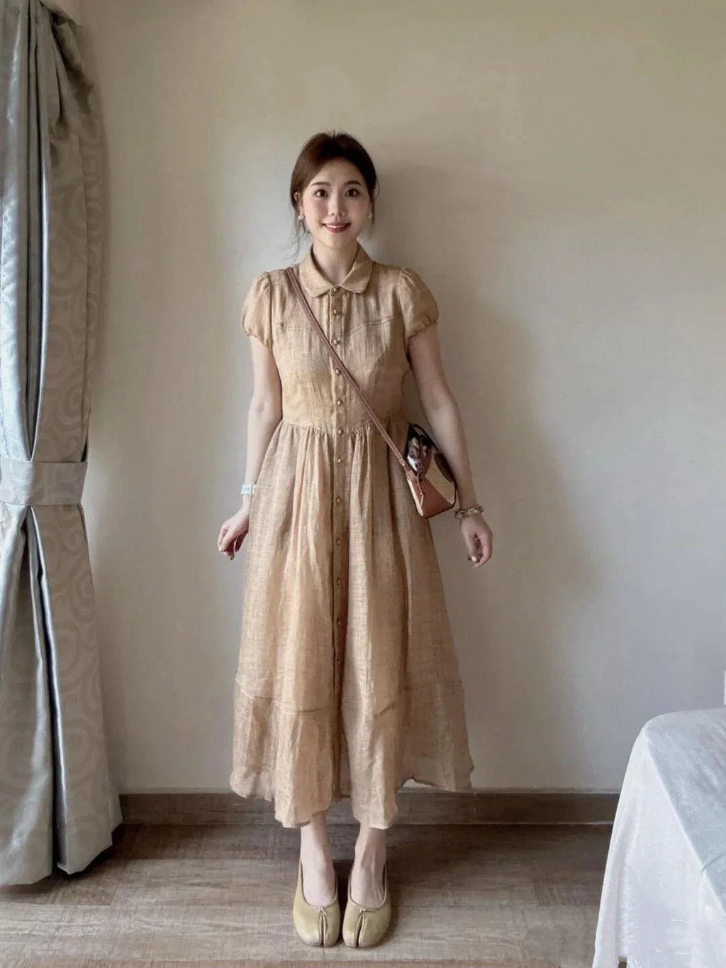 Summer elegant fitted solid color short sleeve dress