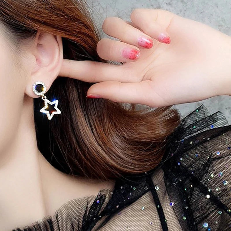Black Round Rhinestone Drop Earrings for Women