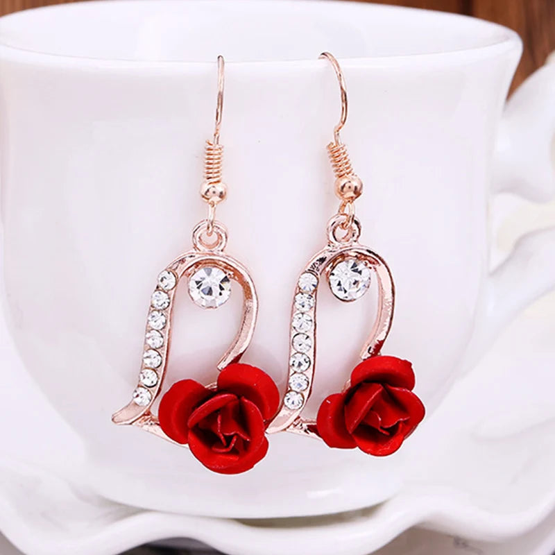 Classic Wine Red Flowers Tassel Earrings For Women