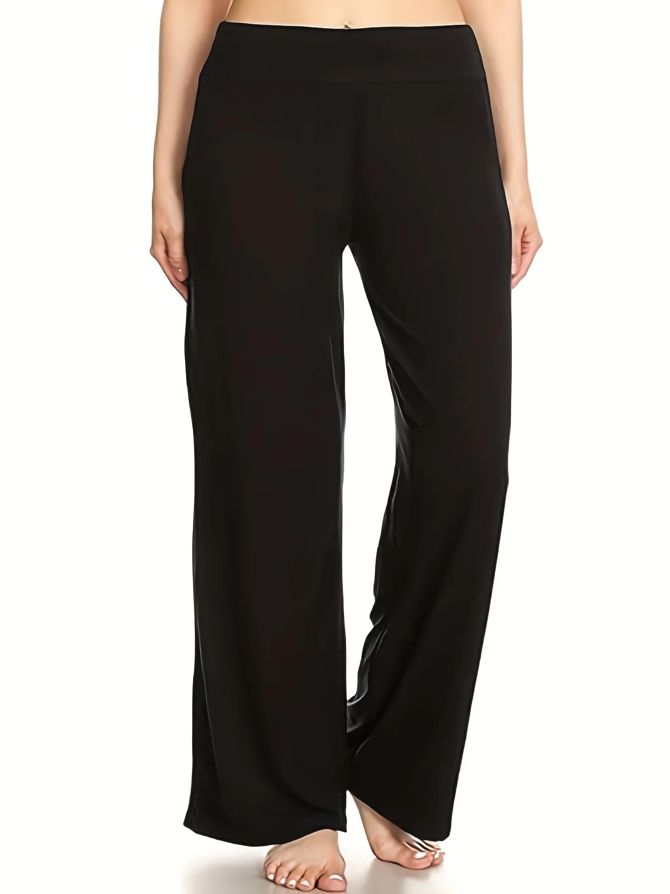 Spring and summer new women's plus size knitted fabric business formal style fashion solid color straight pants