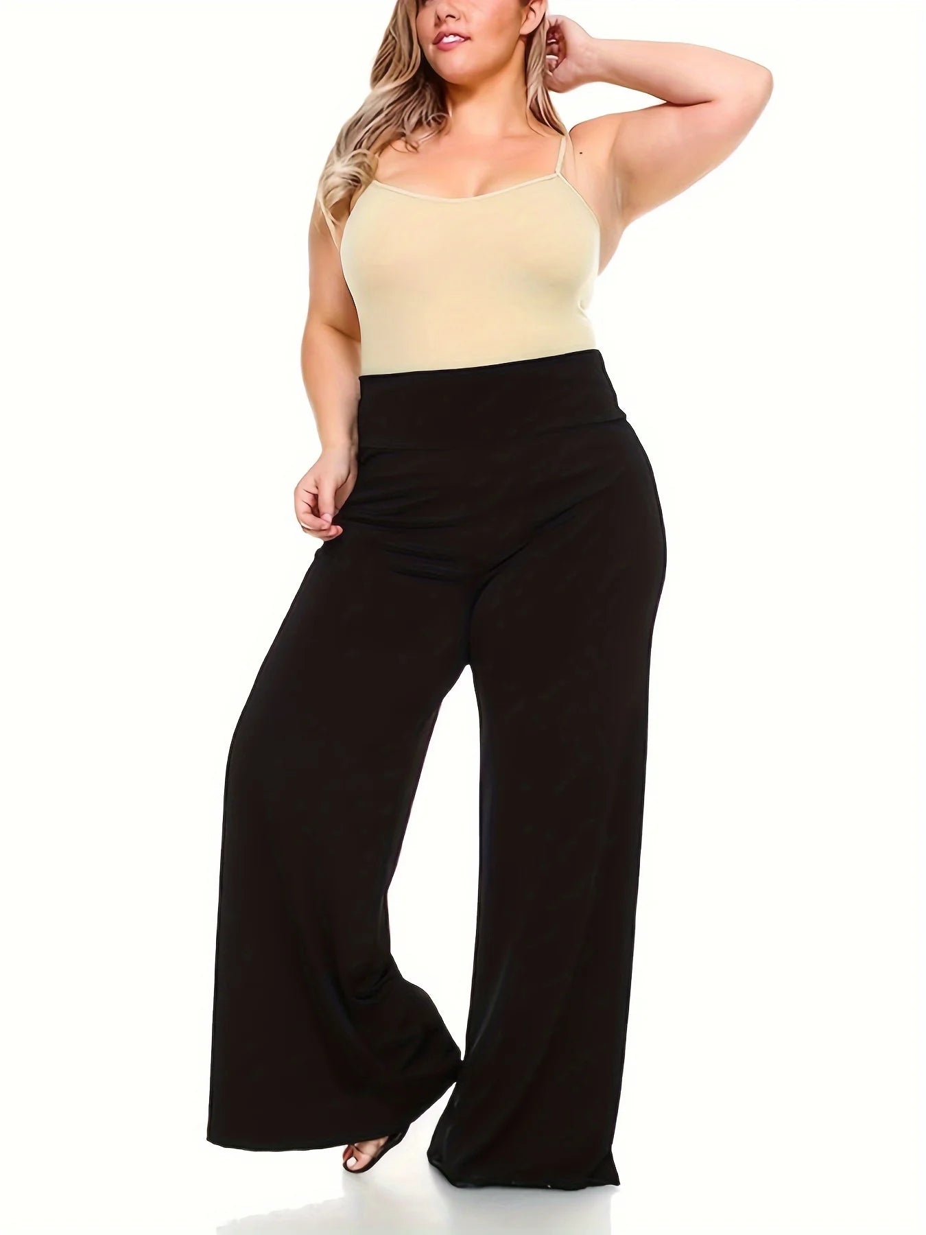 Spring and summer new women's plus size knitted fabric business formal style fashion solid color straight pants
