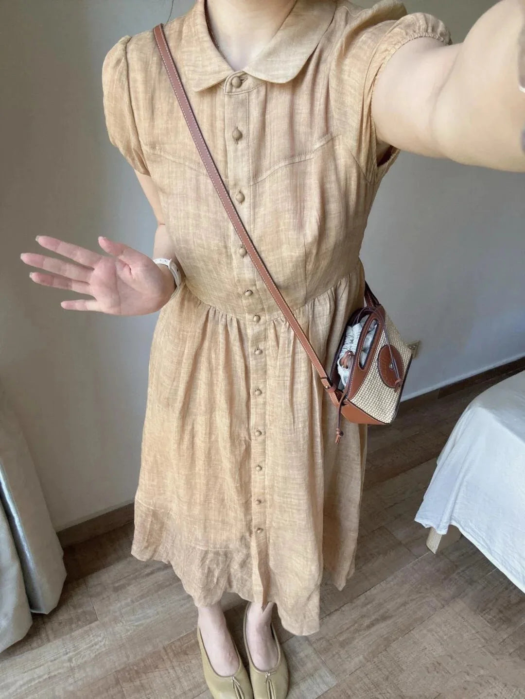 Summer elegant fitted solid color short sleeve dress