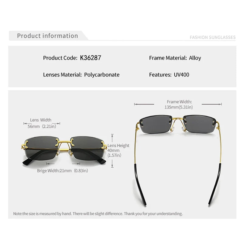 CATERSIDE Punk Rectangle Sunglasses Men Women Luxury Designer Rimless Gradient Lens Metal Sun Glasses For Men Sports 2024 UV400