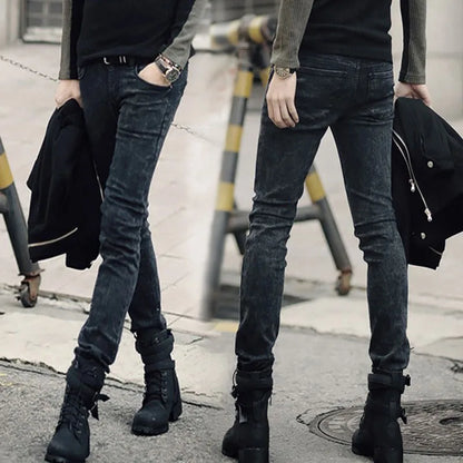 Men's Fashion Thin Double Zipper Skinny Jeans Men