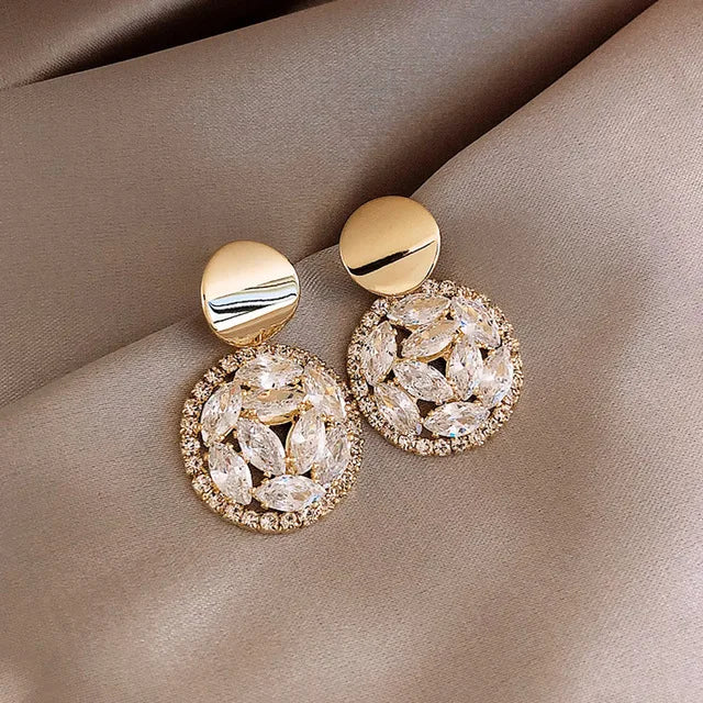 Trendy Round Simple Crystal Dangle Earrings For Women