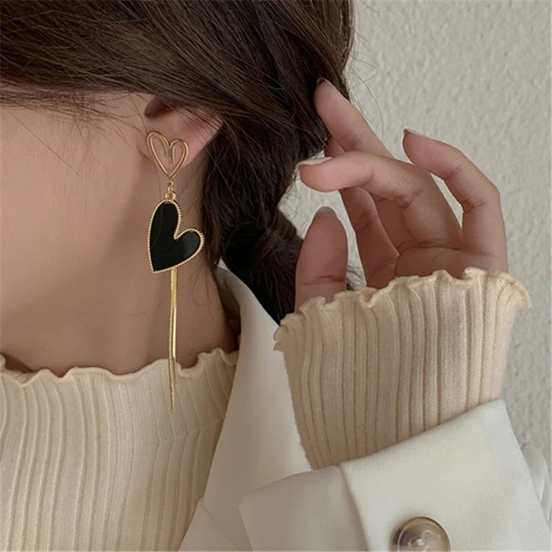 Asymmetric Hollow Black Heart Dangle Earrings For Women