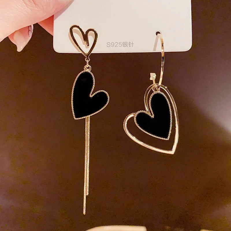 Asymmetric Hollow Black Heart Dangle Earrings For Women