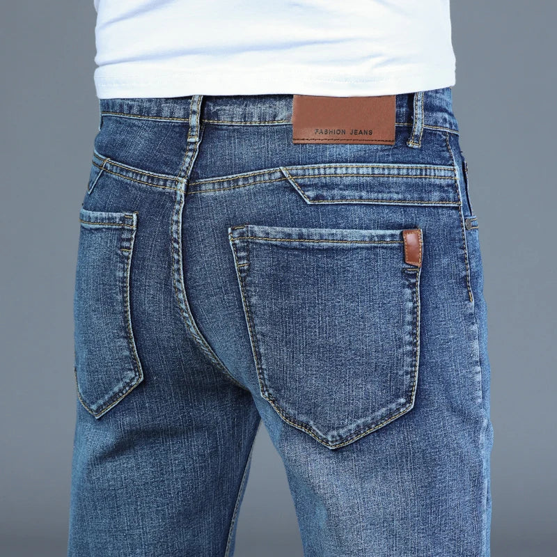 Spring Autumn 2025 Men's Smart Jeans Business Fashion Straight Regular Blue Stretch Denim Trousers Classic Men Plus Size 28-40