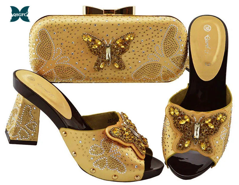 Ladies Shoe with Match Bag High Quality Women Heel Teal Color for Party