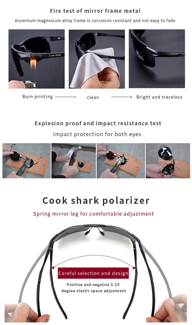 Cook Shark's new aluminum magnesium sunglasses men's sunglasses HD polarized driving drivers color glasses tide