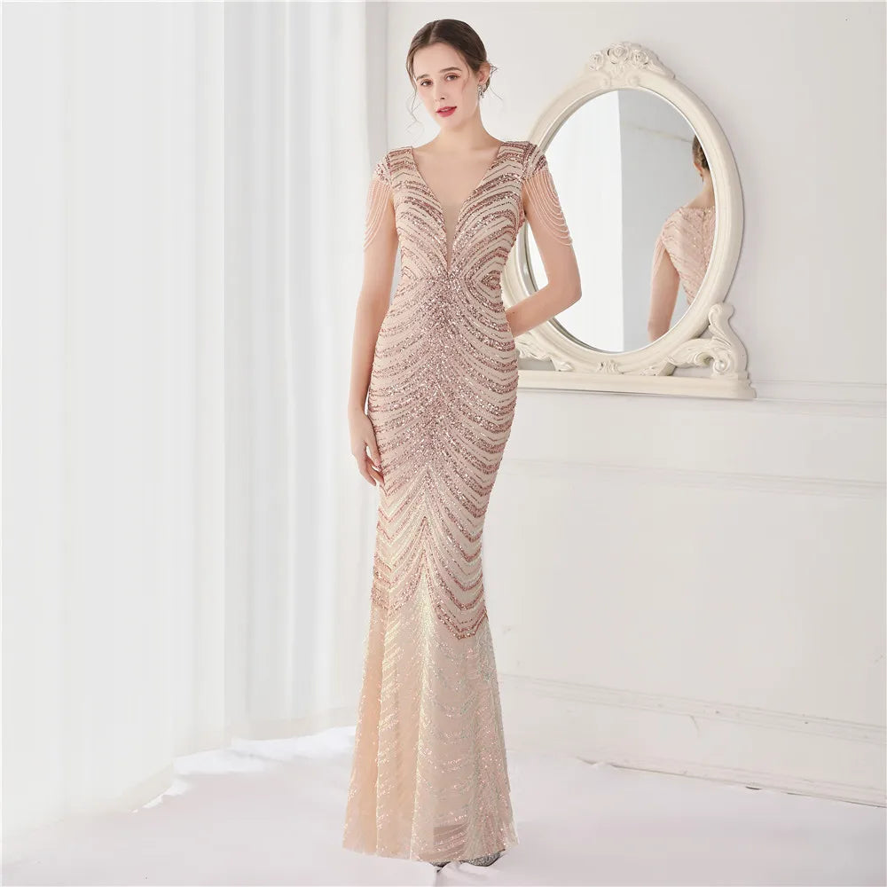 Elegant V Neck Mermaid Evening Dress Formal Dress