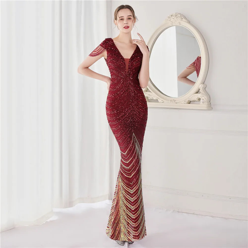 Elegant V Neck Mermaid Evening Dress Formal Dress