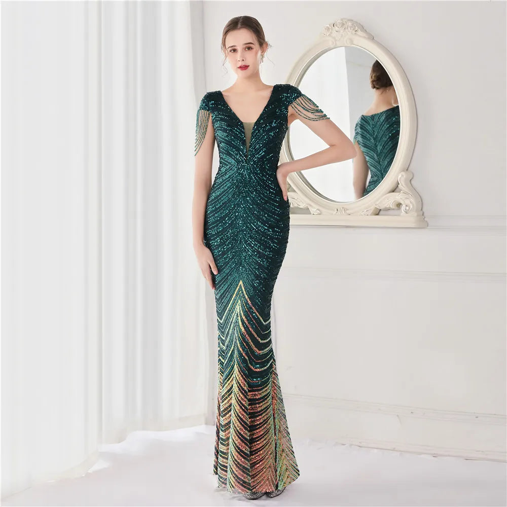 Elegant V Neck Mermaid Evening Dress Formal Dress