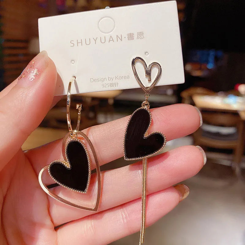 Asymmetric Hollow Black Heart Dangle Earrings For Women