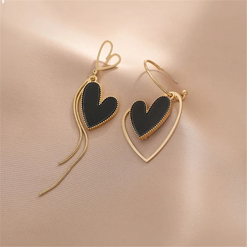 Asymmetric Hollow Black Heart Dangle Earrings For Women