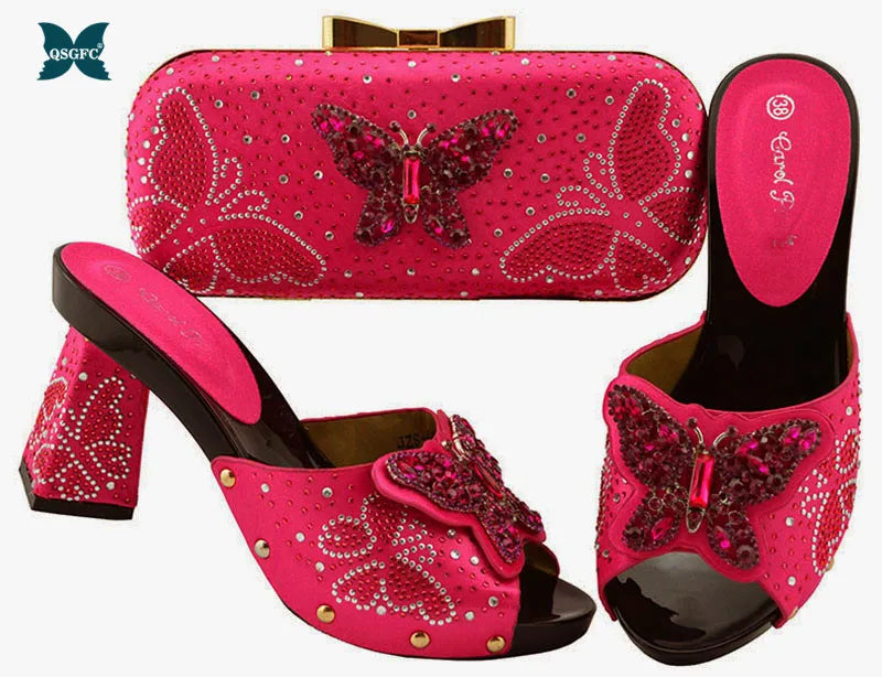 Ladies Shoe with Match Bag High Quality Women Heel Teal Color for Party