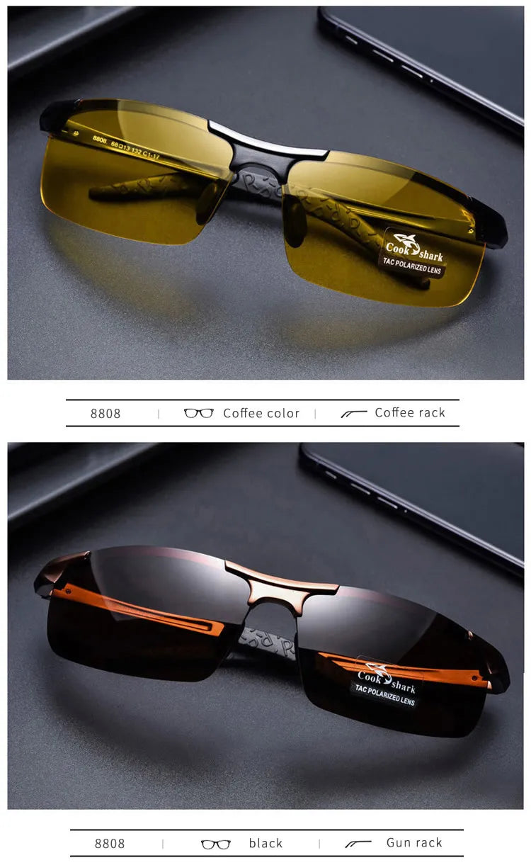 Cook Shark's new aluminum magnesium sunglasses men's sunglasses HD polarized driving drivers color glasses tide