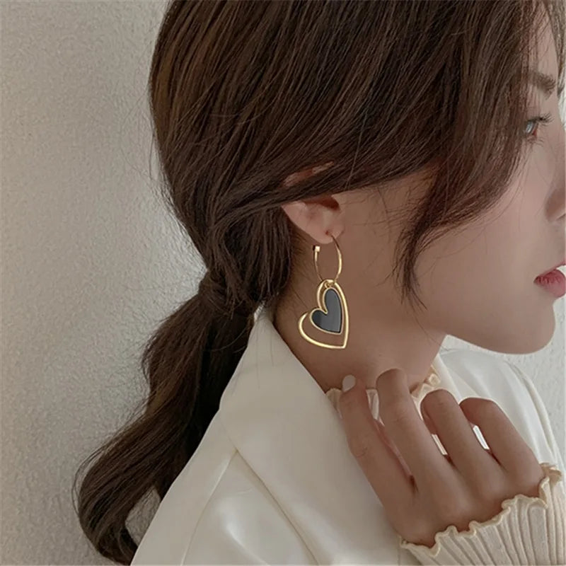 Asymmetric Hollow Black Heart Dangle Earrings For Women