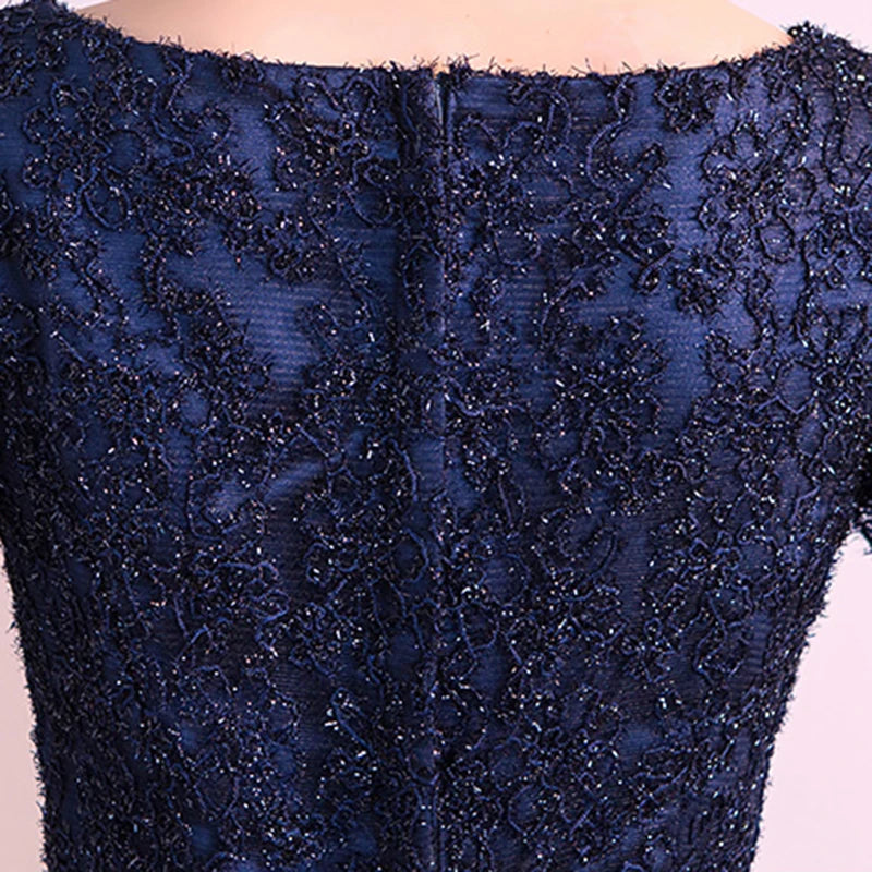 LONG FORMAL EVENING DRESSES ELEGANT LACE SATIN NAVY BLUE VESTIDOS